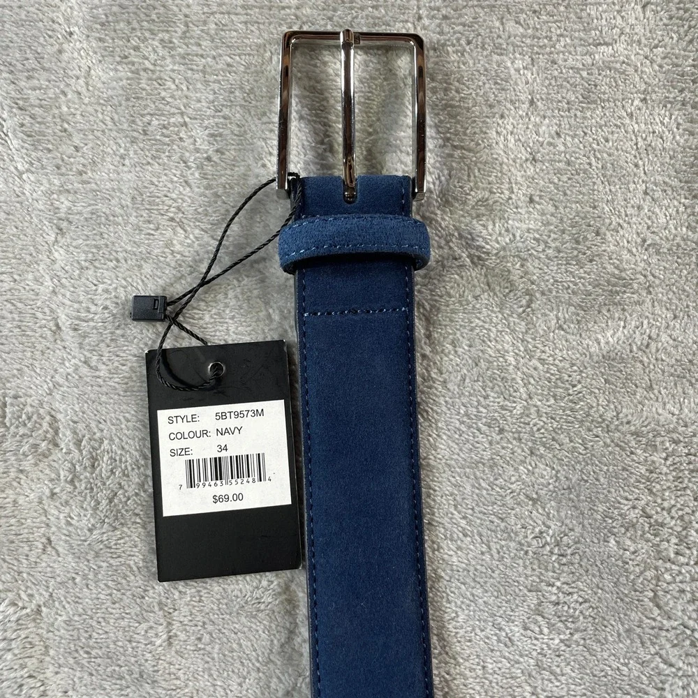PX Clothing Belt Mens 34 Navy Blue Suede Leather Preppy Golf‎ Office Casual